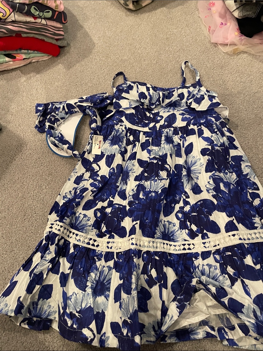 Flapdoodles White and Blue Floral Sundress with Headband